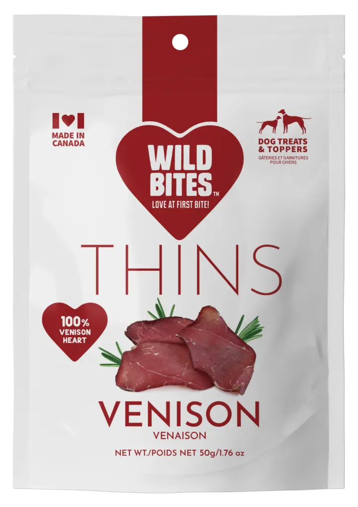 Wild Bites™ Venison Heart Thins - Dehydrated Venison Heart Treats for Dogs and Cats - Made in Canada