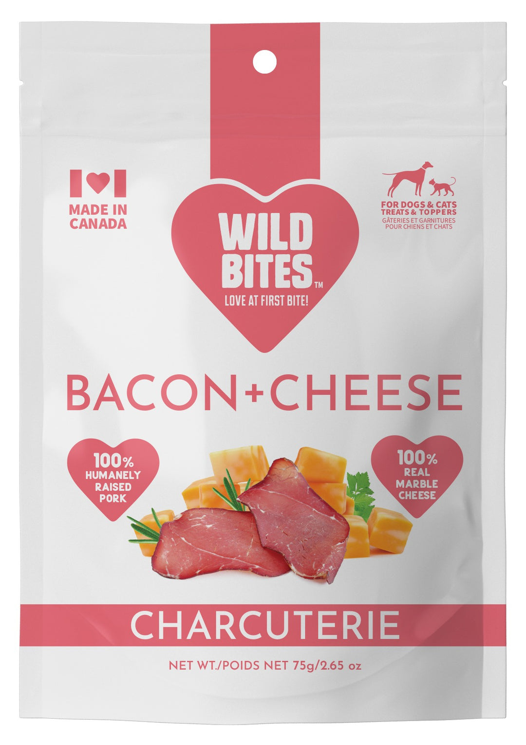 Bacon & Cheese Charcuterie Dog & Cat Treats pack front, for dogs and cats