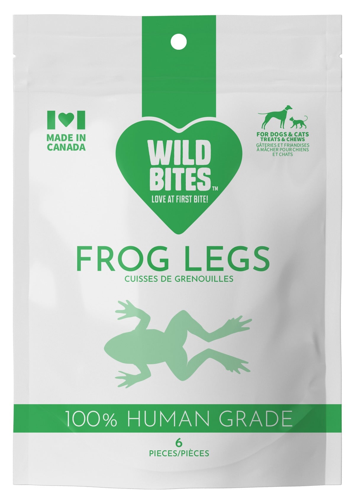 Freeze Dried Frog Legs Dog & Cat Treats pack front, for dogs and cats
